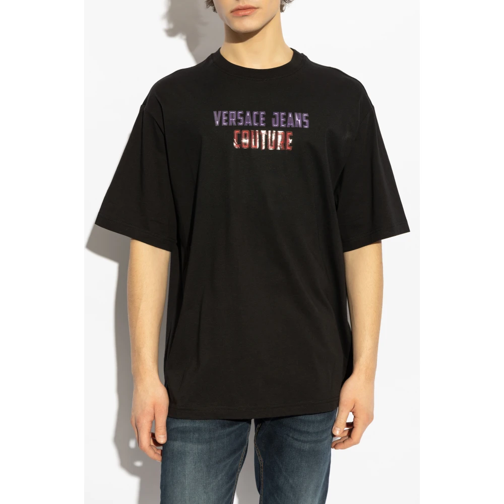 Versace Jeans Couture T-shirt met bedrukt logo Black Heren