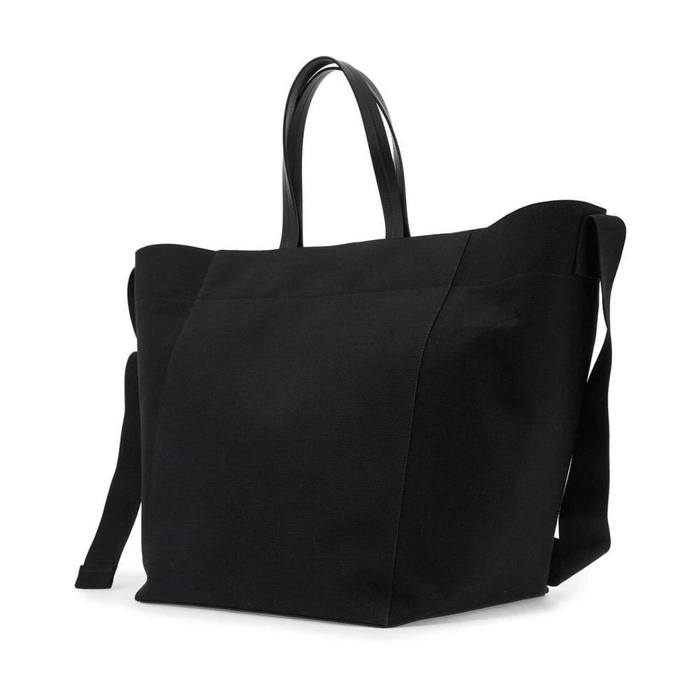 Jil Sander Canvas Utility Tote Bag met leren details Black Dames