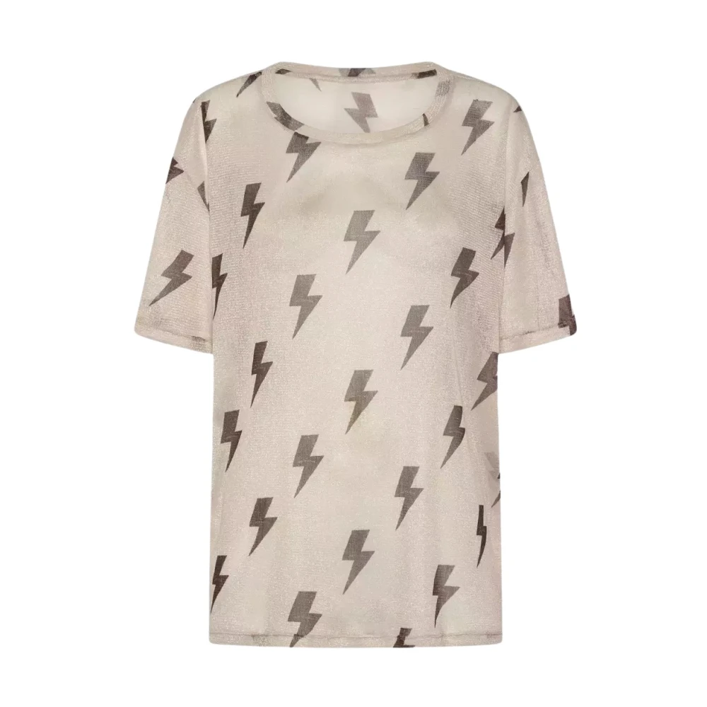 One Teaspoon Beige Oversized T-shirt met Bliksem Beige Dames