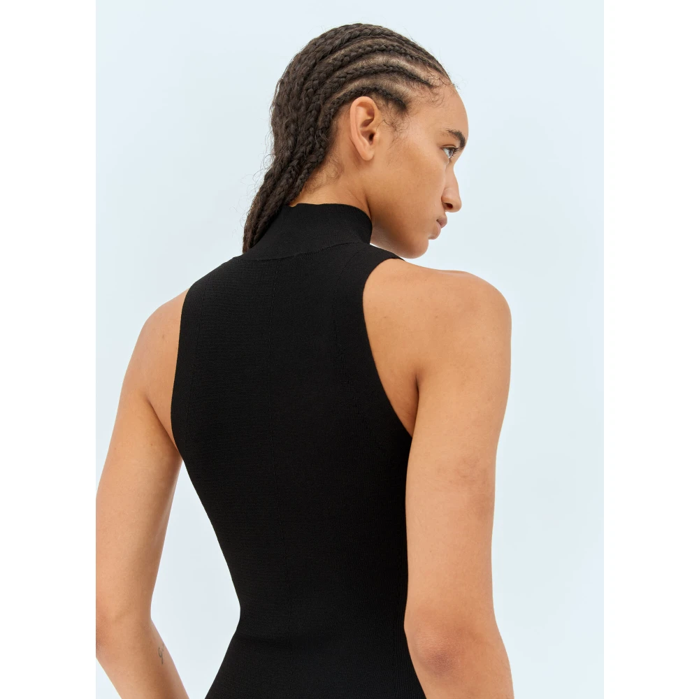Diesel Geribbelde Mini Jurk met Logo Plaque Black Dames
