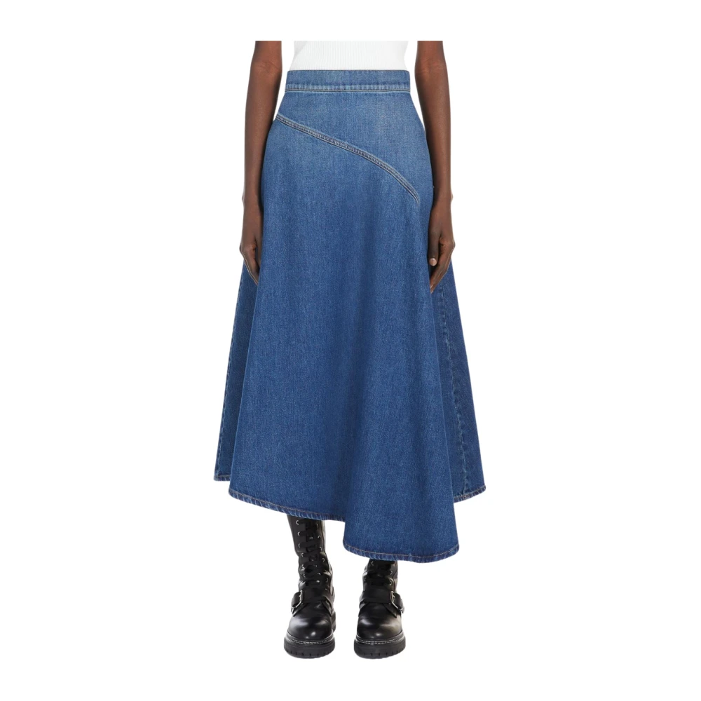 Max Mara Weekend Blauwe Denim Uitlopende Rok Blue Dames