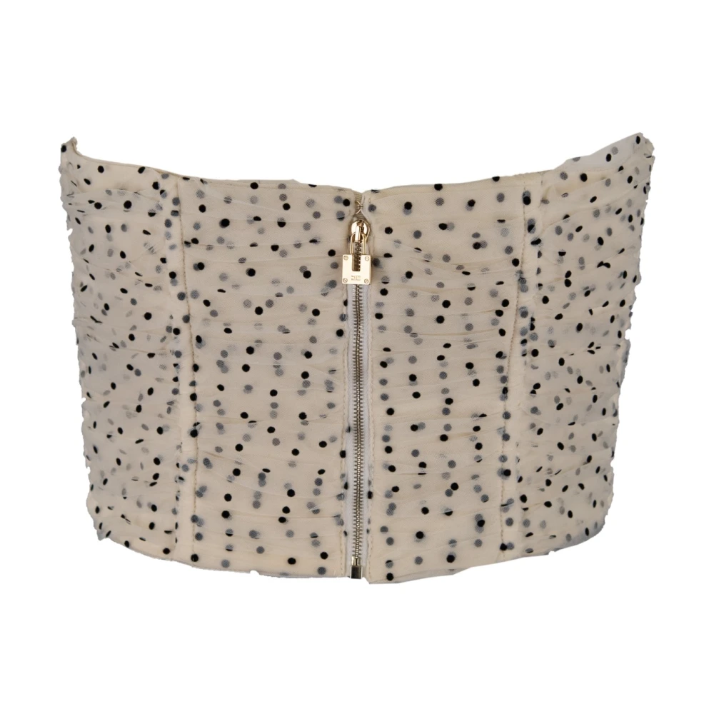 Elisabetta Franchi Mouwloze top met polka dots en rits Beige Dames