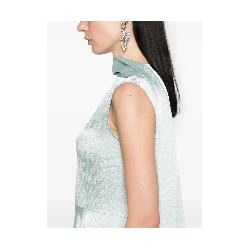 Solace London Aqua Blauwe Mouwloze Jurk met Bevestigde Sjaal Blue Dames