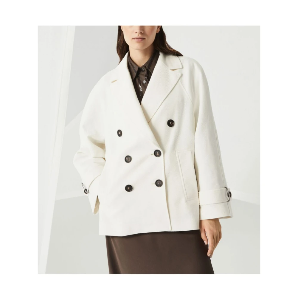 BRUNELLO CUCINELLI Witte Double-Breasted Jas met Zakken White Dames