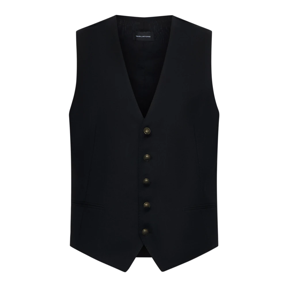 Tagliatore Zwarte Wol Kasjmier Vest Jas Black Heren
