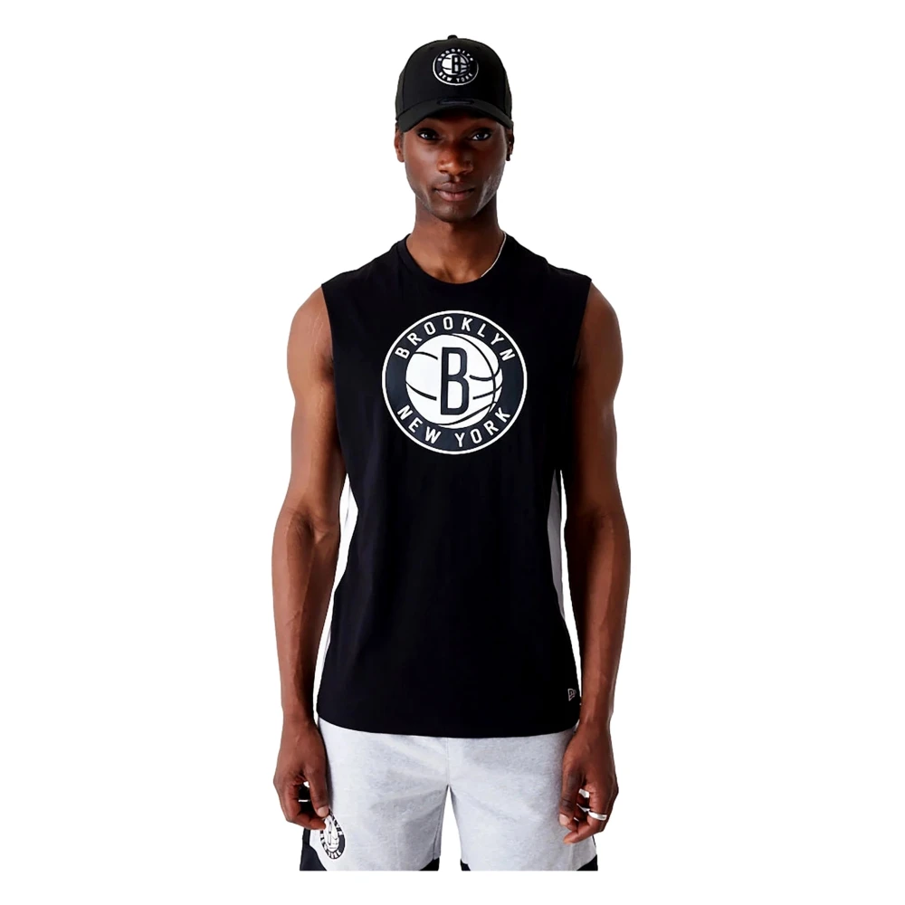 new era Zwarte Nets Kleurblok Mouwloos T-shirt Black Heren