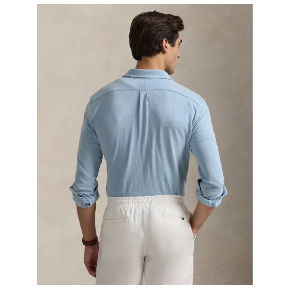 Polo Ralph Lauren Piqué Gebreid Overhemd Klassieke Stijl Blue Heren