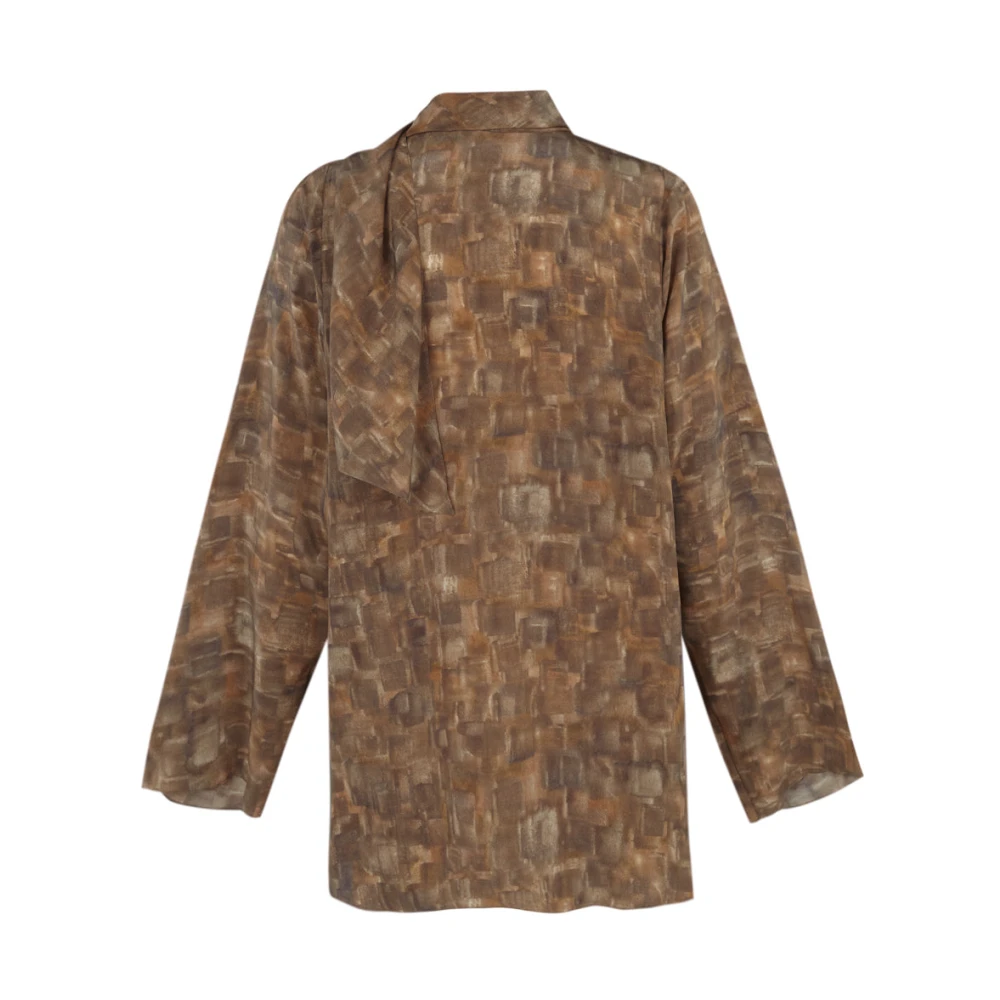 Cortana Zijden kubusprintblouse met dolmanmouwen Brown Dames