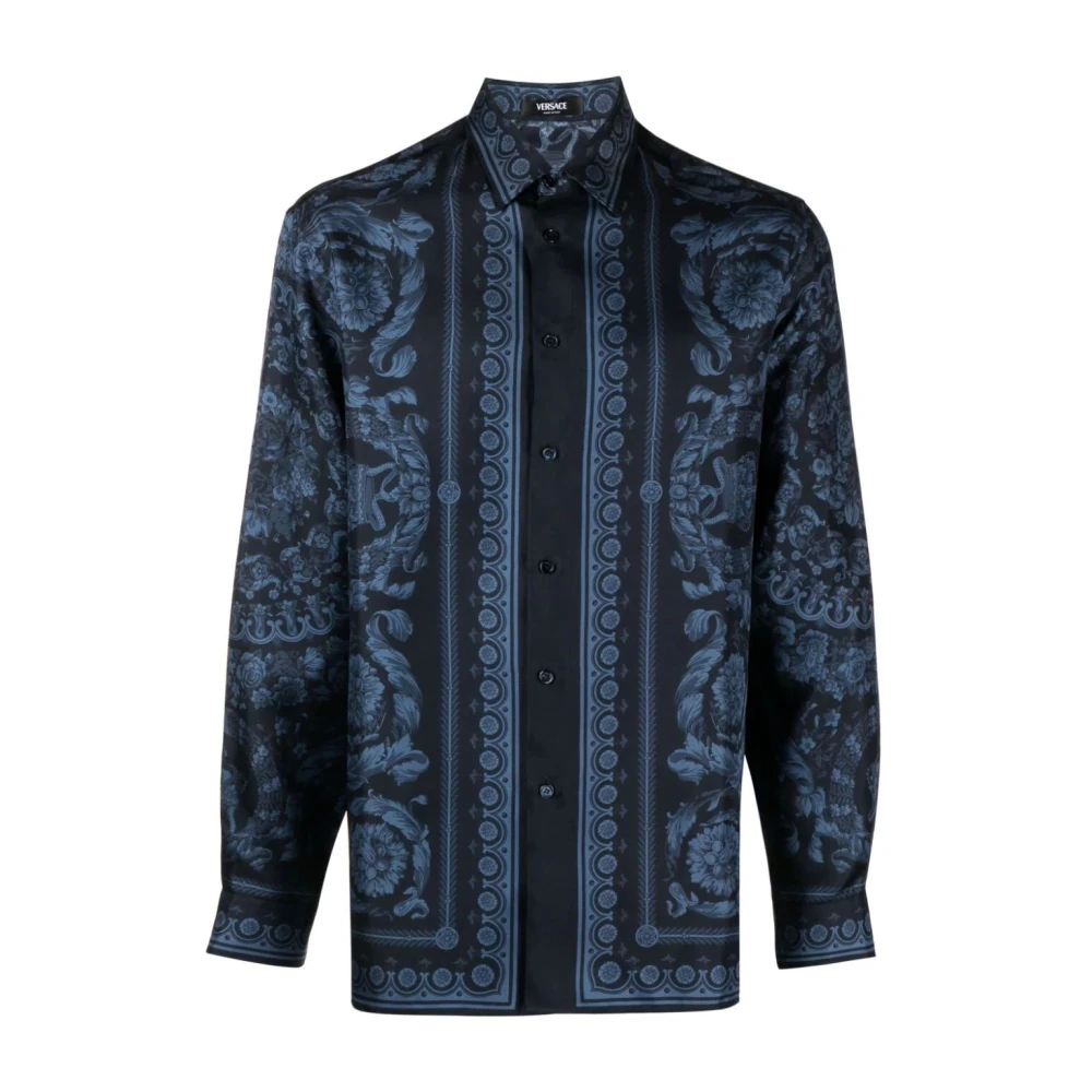 Versace Barocco Print Shirt Blue Heren
