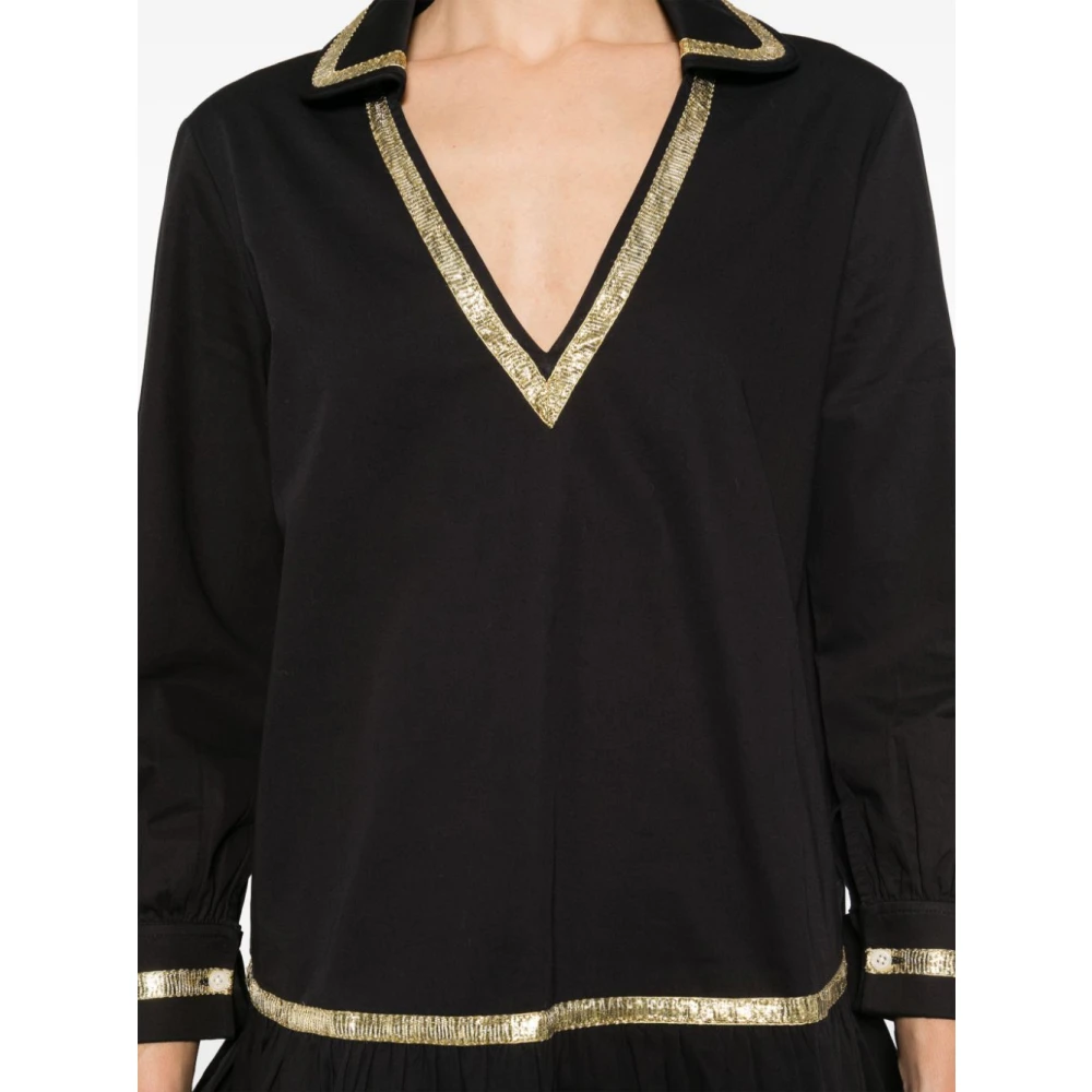 Bode Zwarte Tinsel Tape Jurk Black Dames
