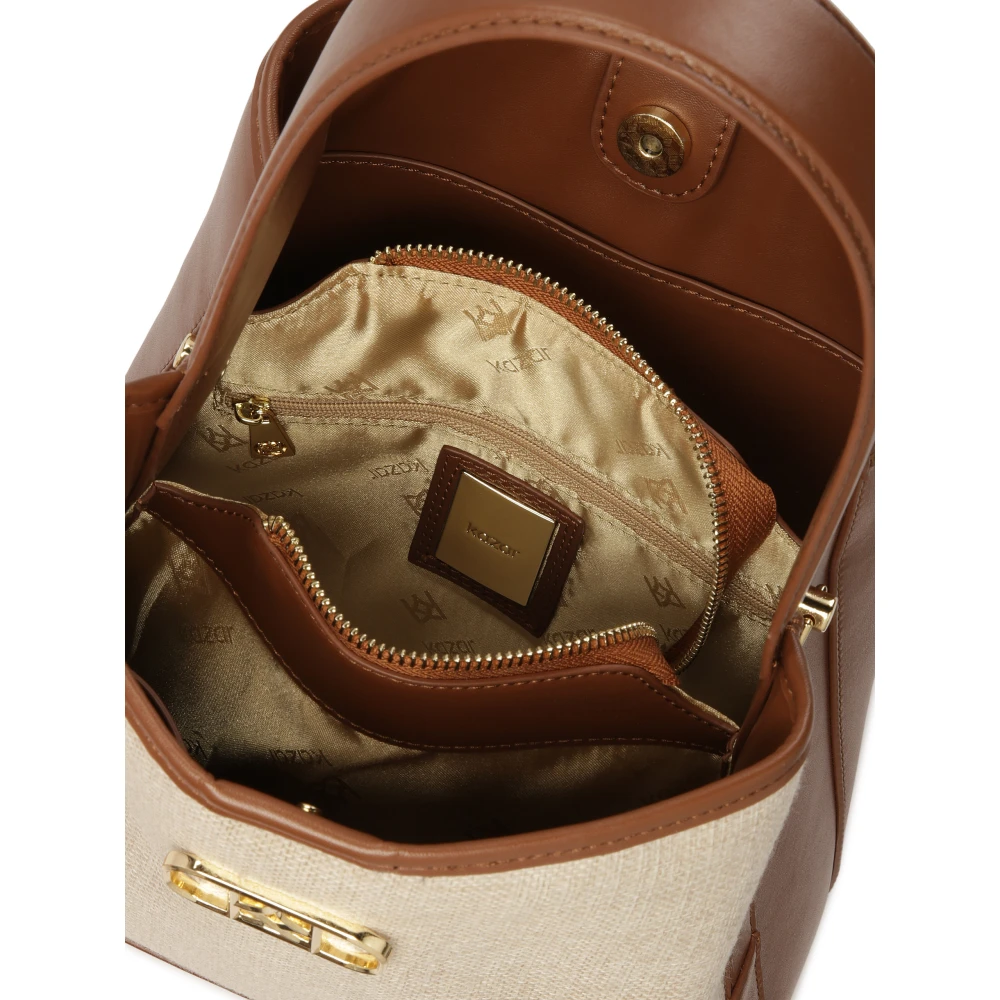 Kazar Bruine leren handtas met stoffen inzet Brown Dames