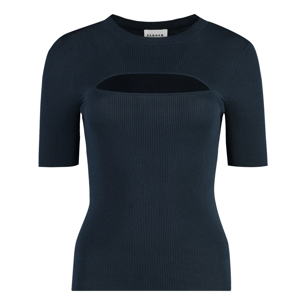 P.a.r.o.s.h. Geribbeld Gebreid T-shirt met Uitgesneden Detail Blue Dames