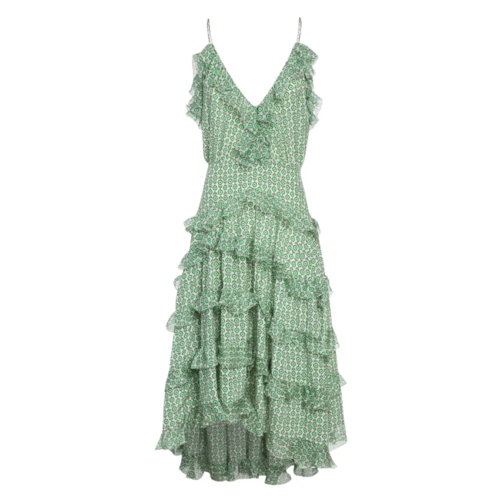 Ermanno Scervino Blommig Ruffle Siden Chiffong Klänning Green, Dam