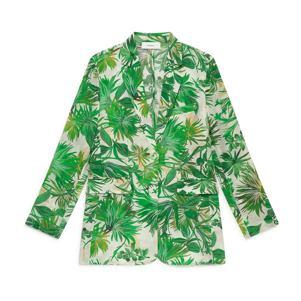 Maliparmi Women's Green Blazers, M, Botanical Jungle Jacket
