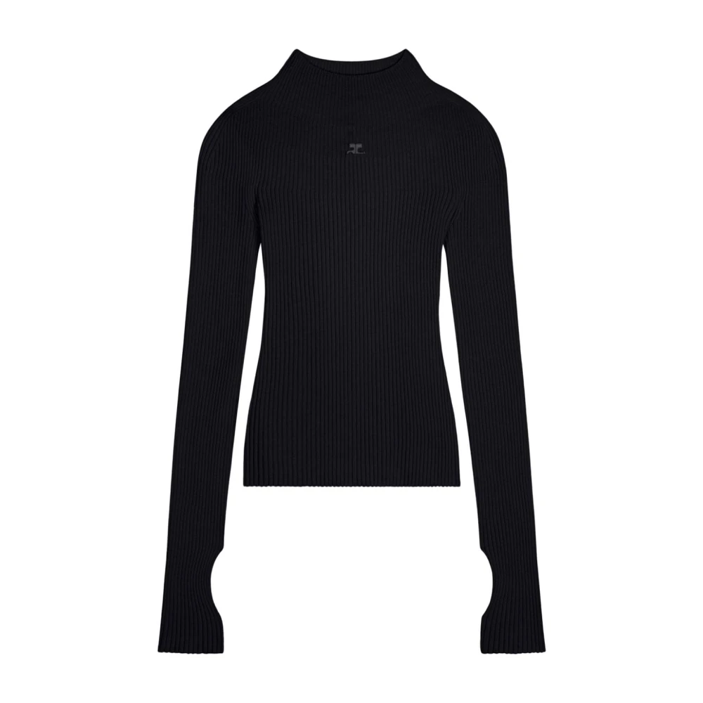 Courrèges Zwarte Ribgebreide Hoge Hals Trui Black Dames