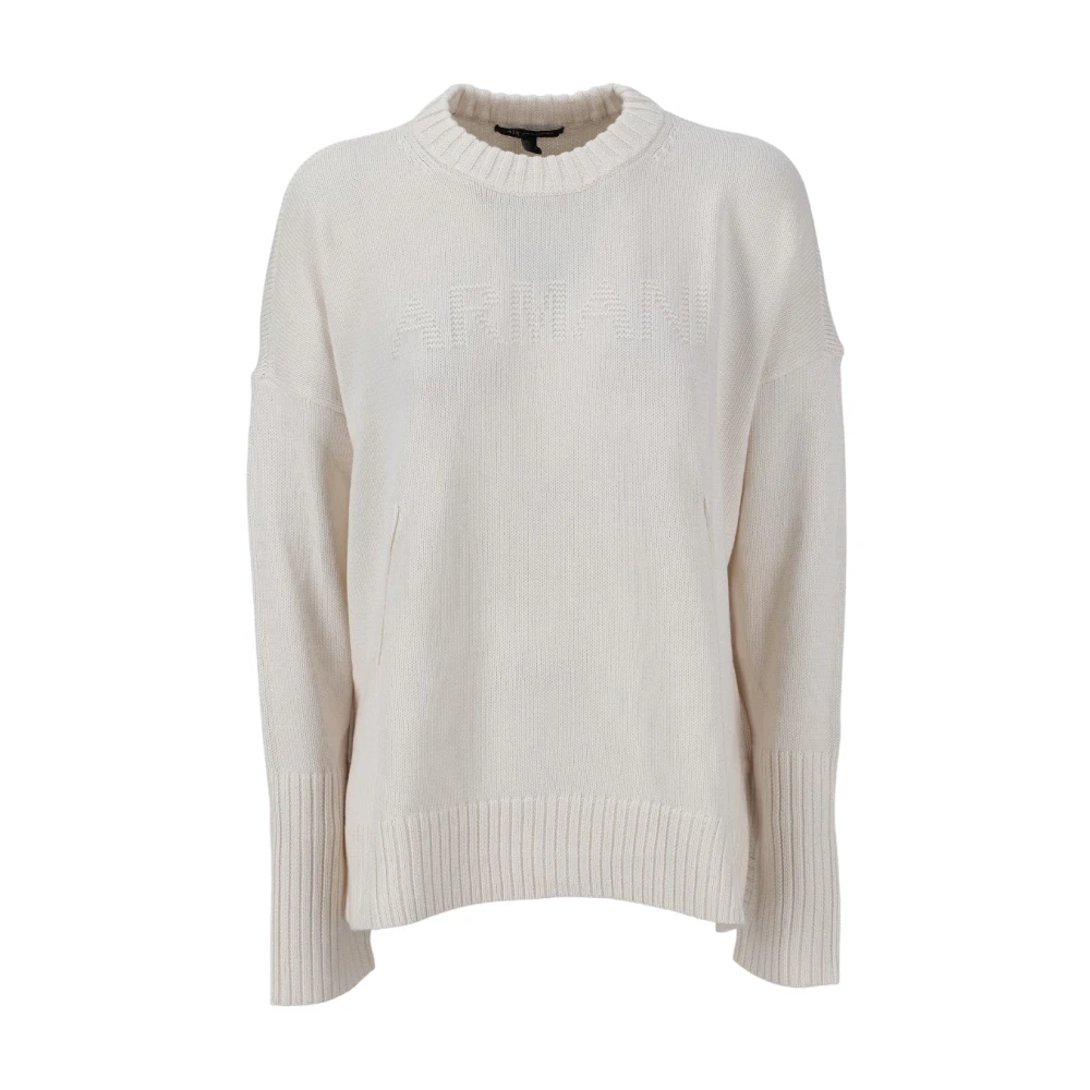 Armani Exchange Women's Beige Round-Neck Knitwear, Xs, Crewneck Jumper
