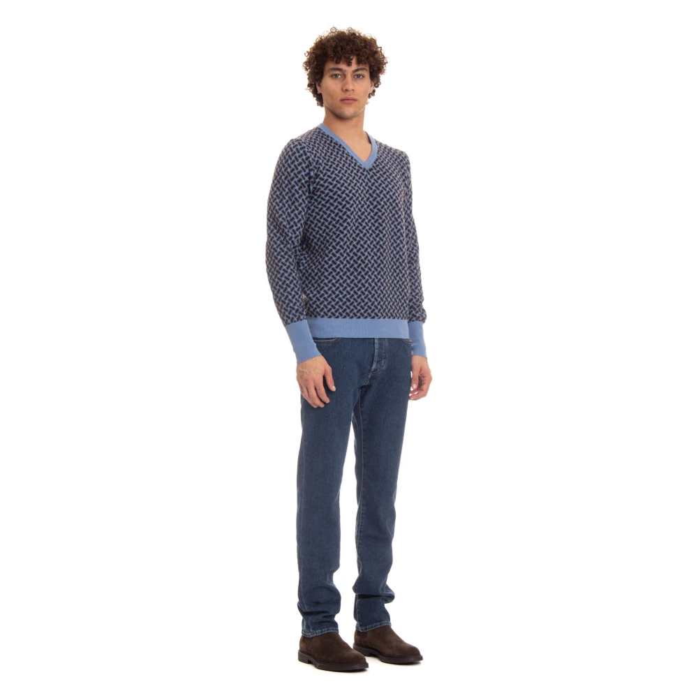Drumohr Kasjmier trui met biscuitpatroon Blue Heren