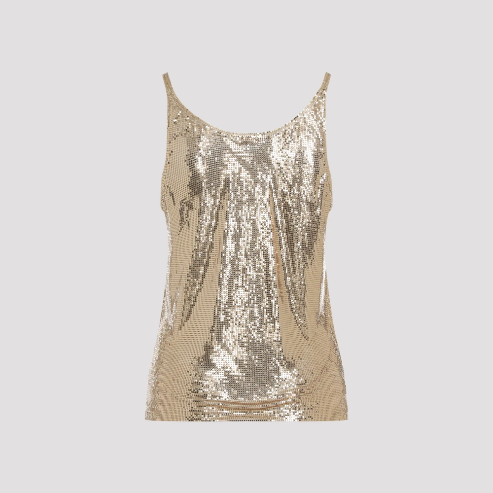 Paco Rabanne Gouden Print Mesh Tank Top Yellow Dames