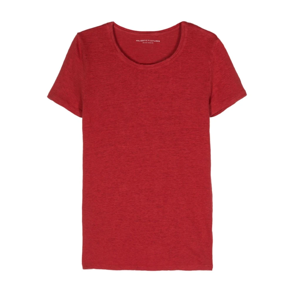 Majestic Filatures Ruby Red Linen Blend Crew Neck Red, Dam