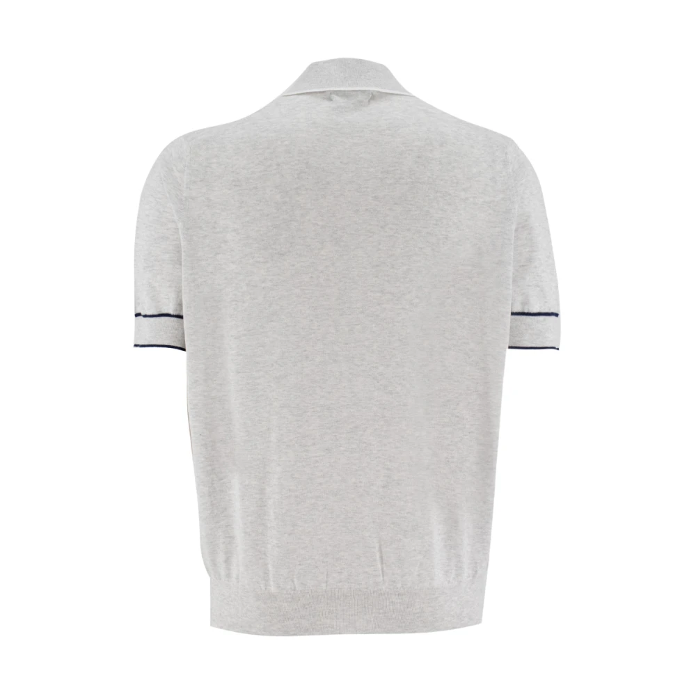 BRUNELLO CUCINELLI Heren Ribgebreide Katoenen Polo Shirt met Logo Knoopsluiting Gray Heren