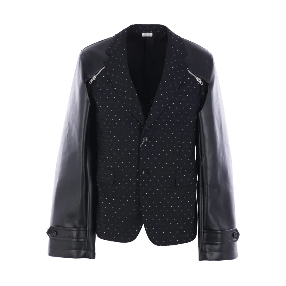 Comme des Garçons Zwarte Deconstructed Wol en Kunstleren Jas Black Heren