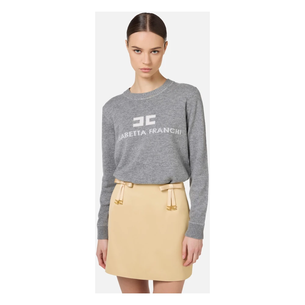 Elisabetta Franchi Kasjmiermix Jersey met Logo Gray Dames