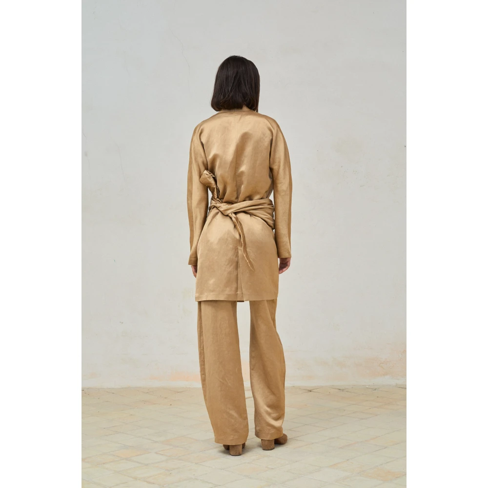 Cortana Linnen en Viscose Lange Jas Cacao Yellow Dames