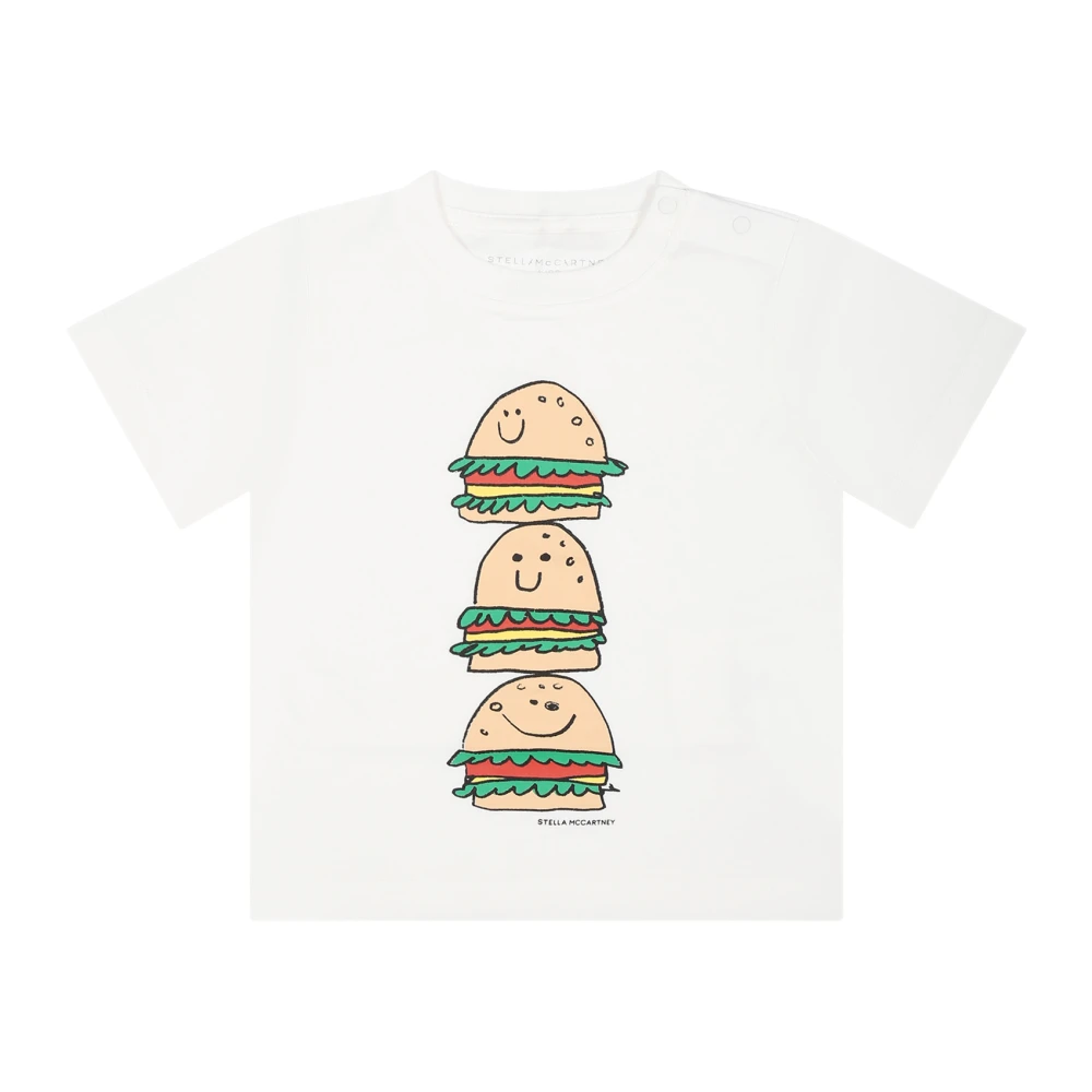 Hvid Bomuld Hamburger Print T-Shirt