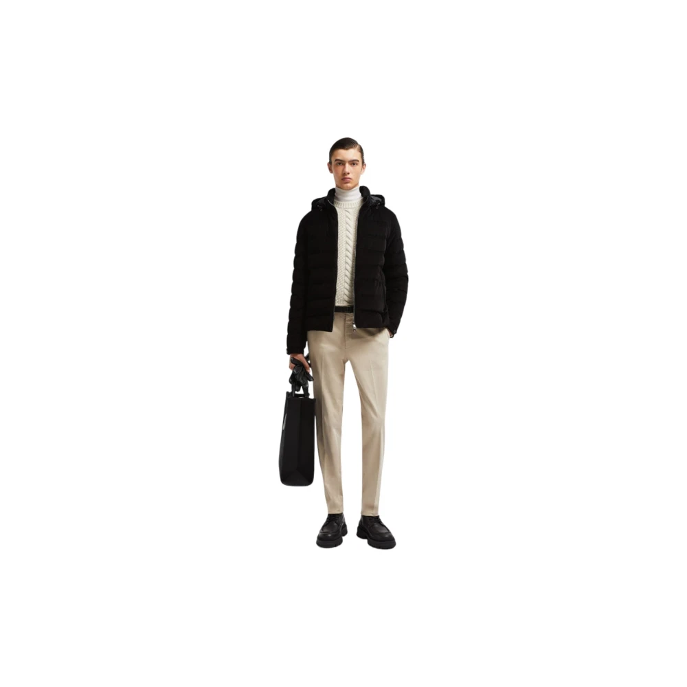 Moncler Corduroy Donsjas met Leren Afwerking Black Heren