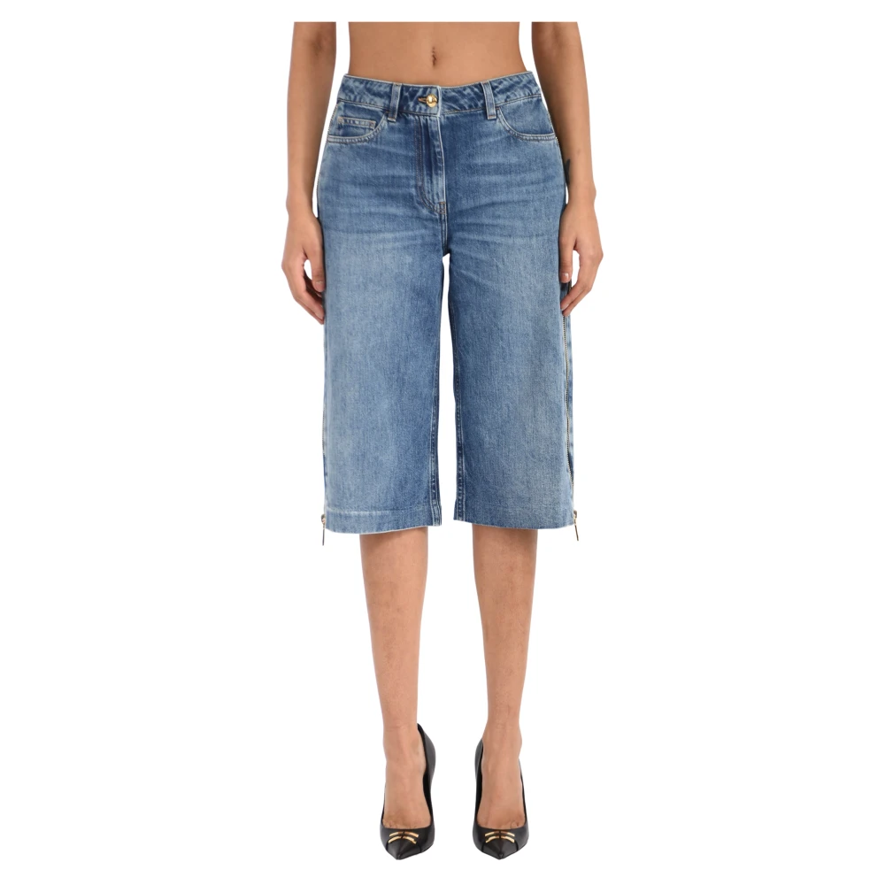 Elisabetta Franchi Blue Denim Shorts, Female, W30, Denim Bermuda With Side Zip
