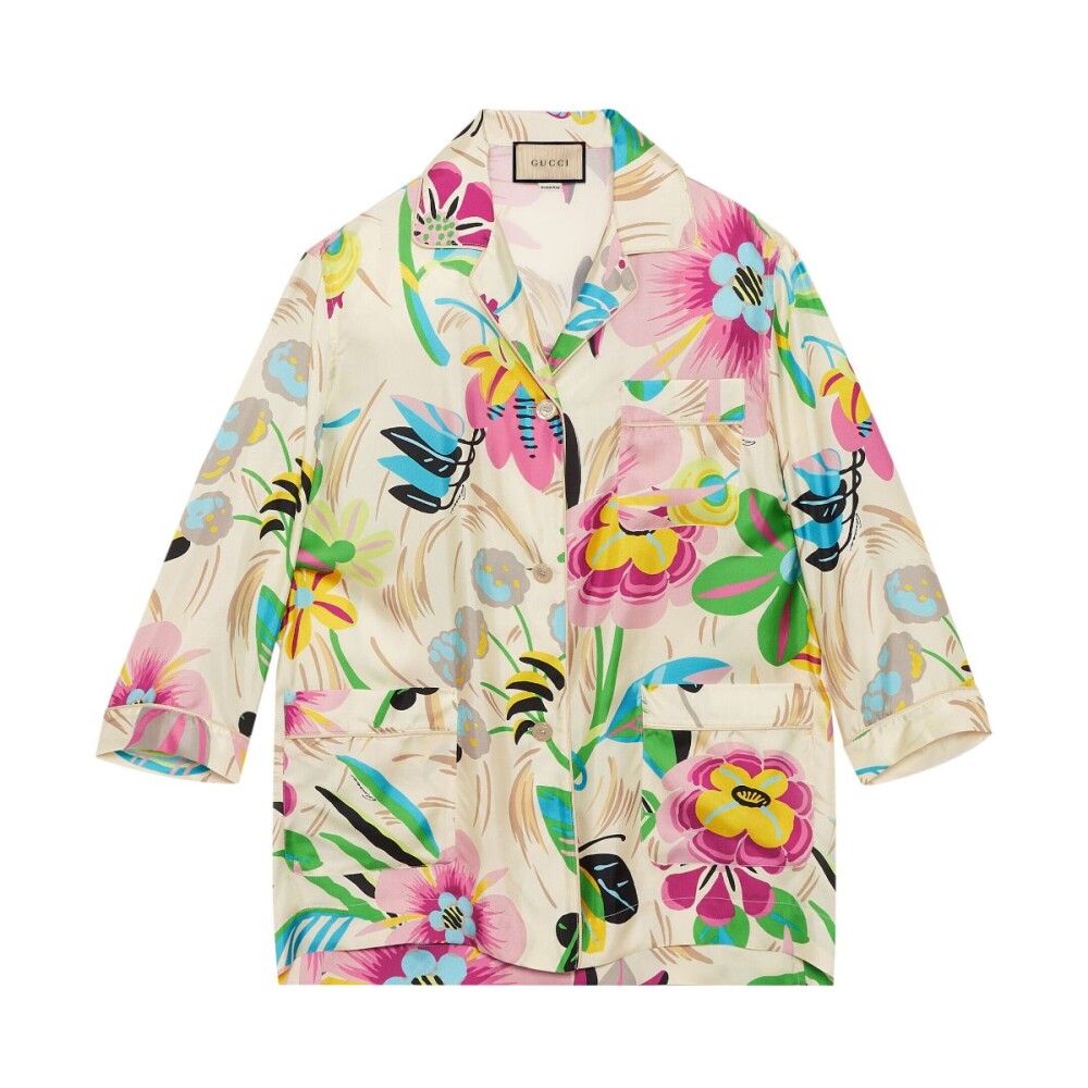 Camisa de Seda con Estampado Floral Gucci Hombre Miinto