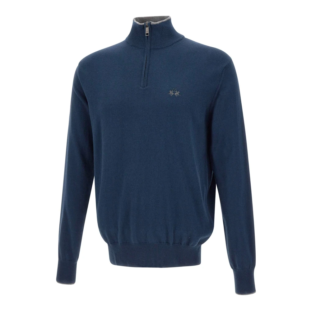 LA MARTINA Blauwe Katoen Wol Trui met Halve Rits Blue Heren