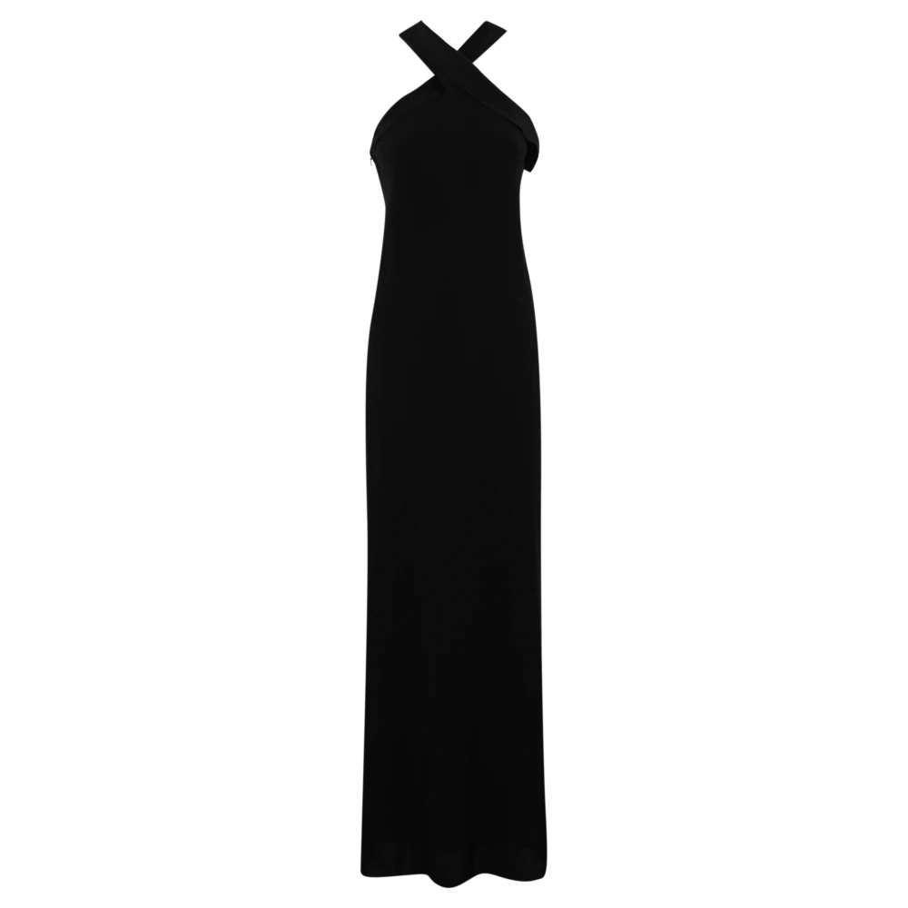 Max Mara Studio Zwarte Lange Jurk Gekruiste Halslijn Black Dames