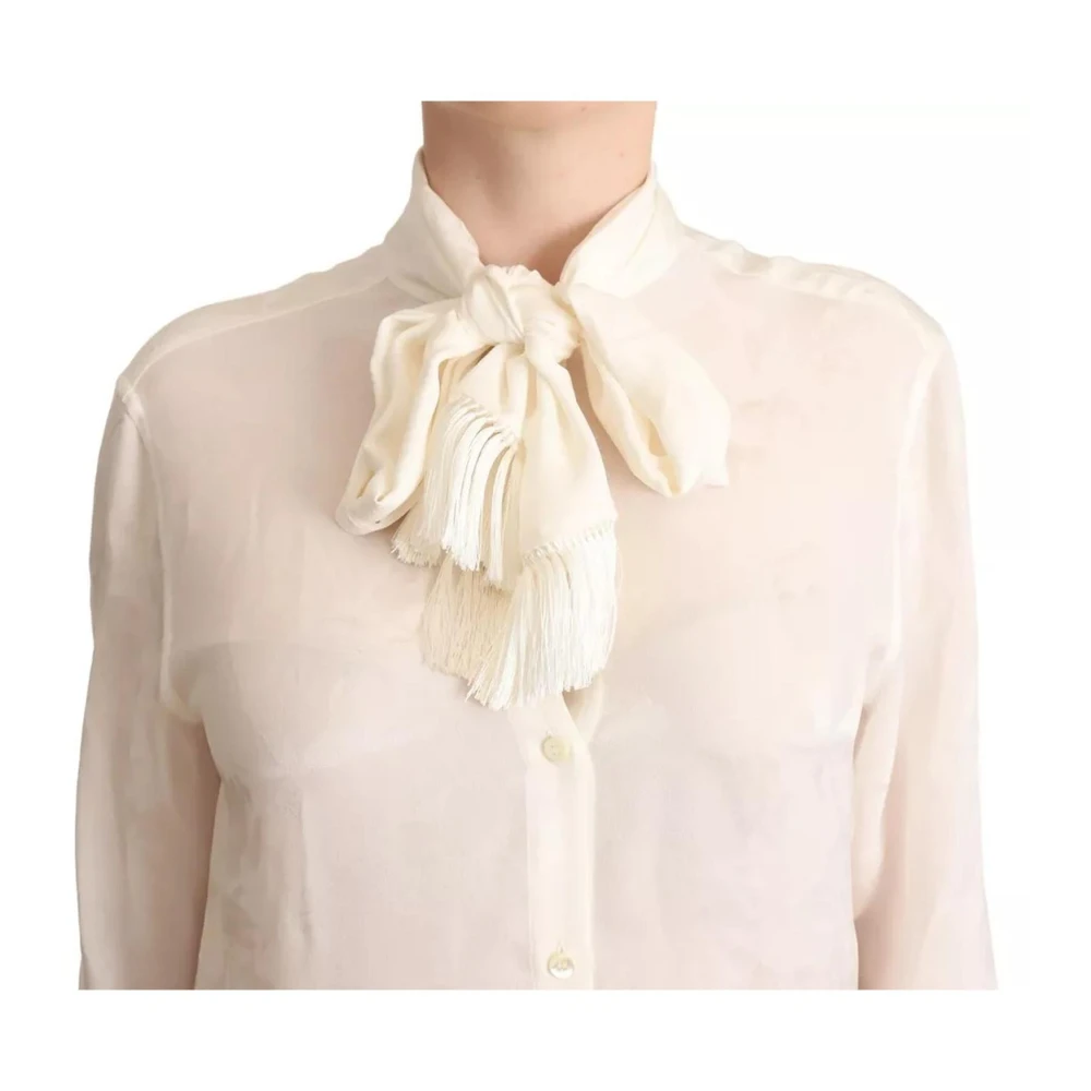 Dolce & Gabbana Zijden Ascot Kraag Witte Blouse Beige Dames