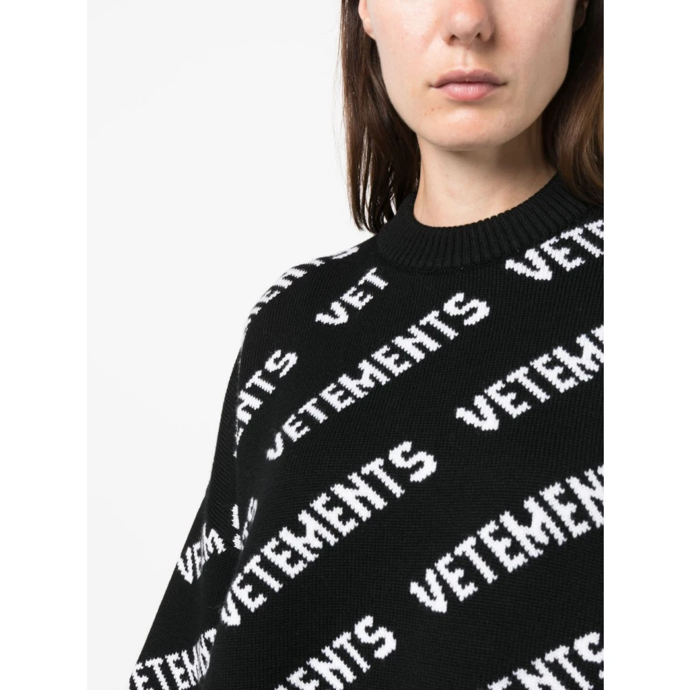 Vetements Logo-Print Gebreide Trui Black Dames