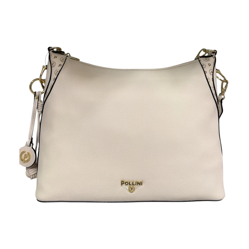 Pollini Beige Axelremsväska Med Avtagbart Flätat Handtag