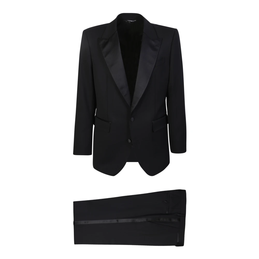 Dolce & Gabbana Homme Noir Costumes, Taille: L Costume Revers Pointe Laine