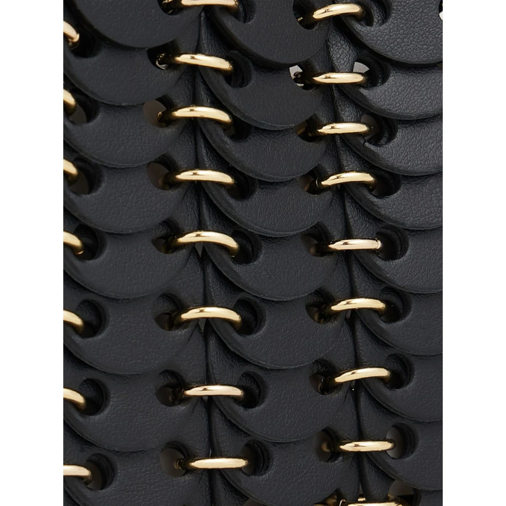 Paco Rabanne Zwarte leren schoudertas met gouden metalen ringen Black Dames