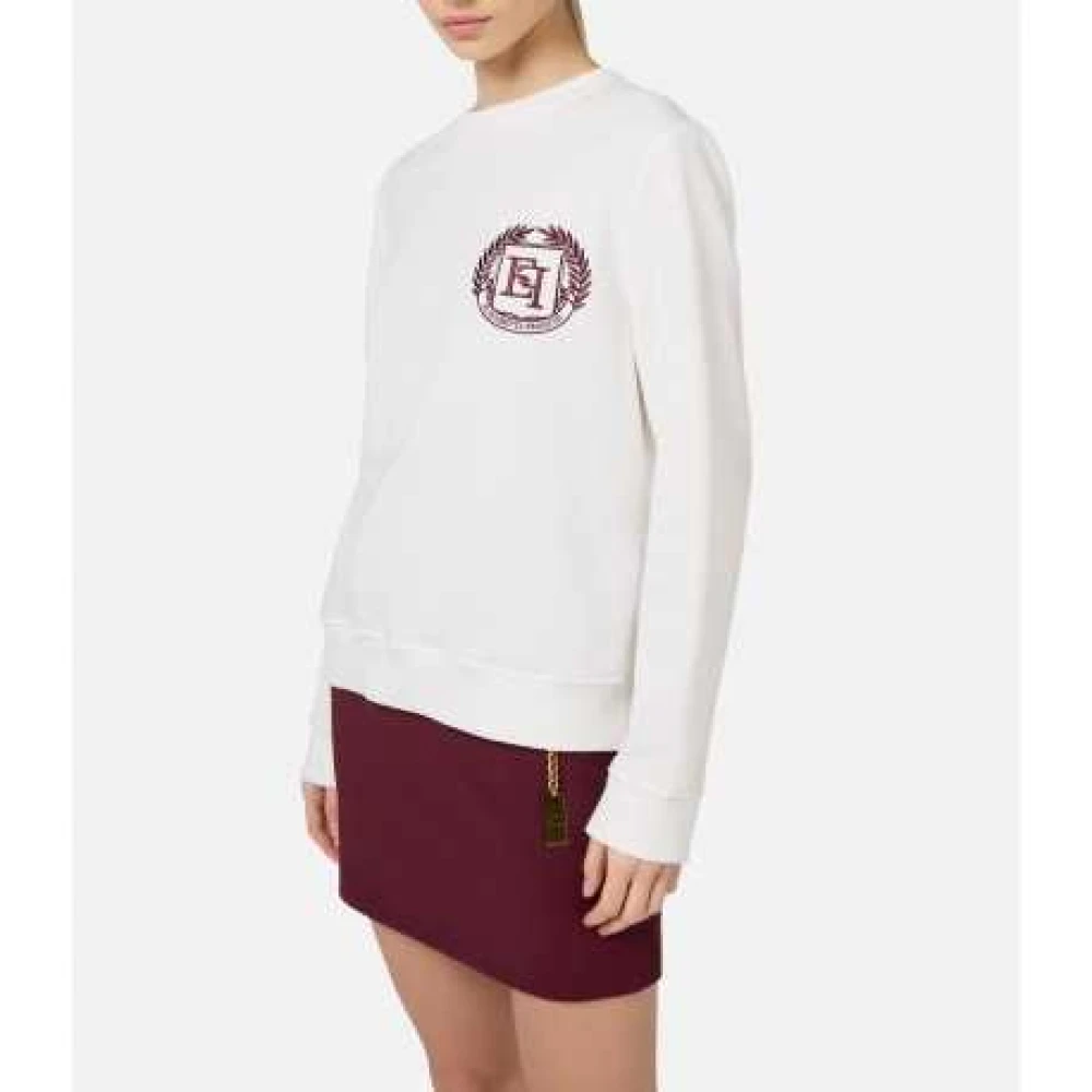 Elisabetta Franchi Ivoor Ronde Hals Sweatshirt Bordeaux Wapenschild White Dames