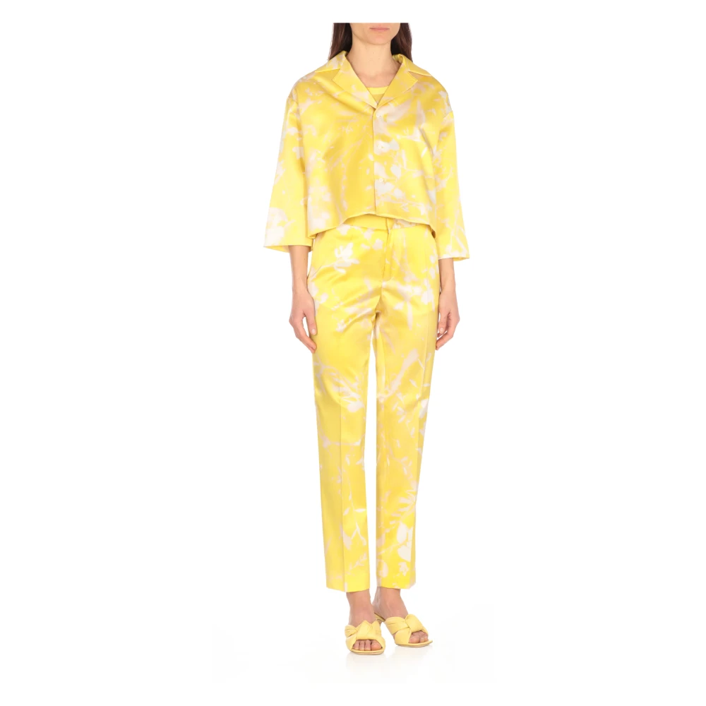 Fabiana Filippi Gele zijden blazer met contrastpatroon Yellow Dames
