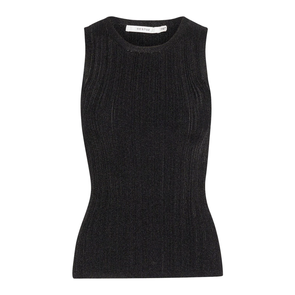 Gestuz Zwarte Geribbelde Mouwloze Top Jurk Black Dames