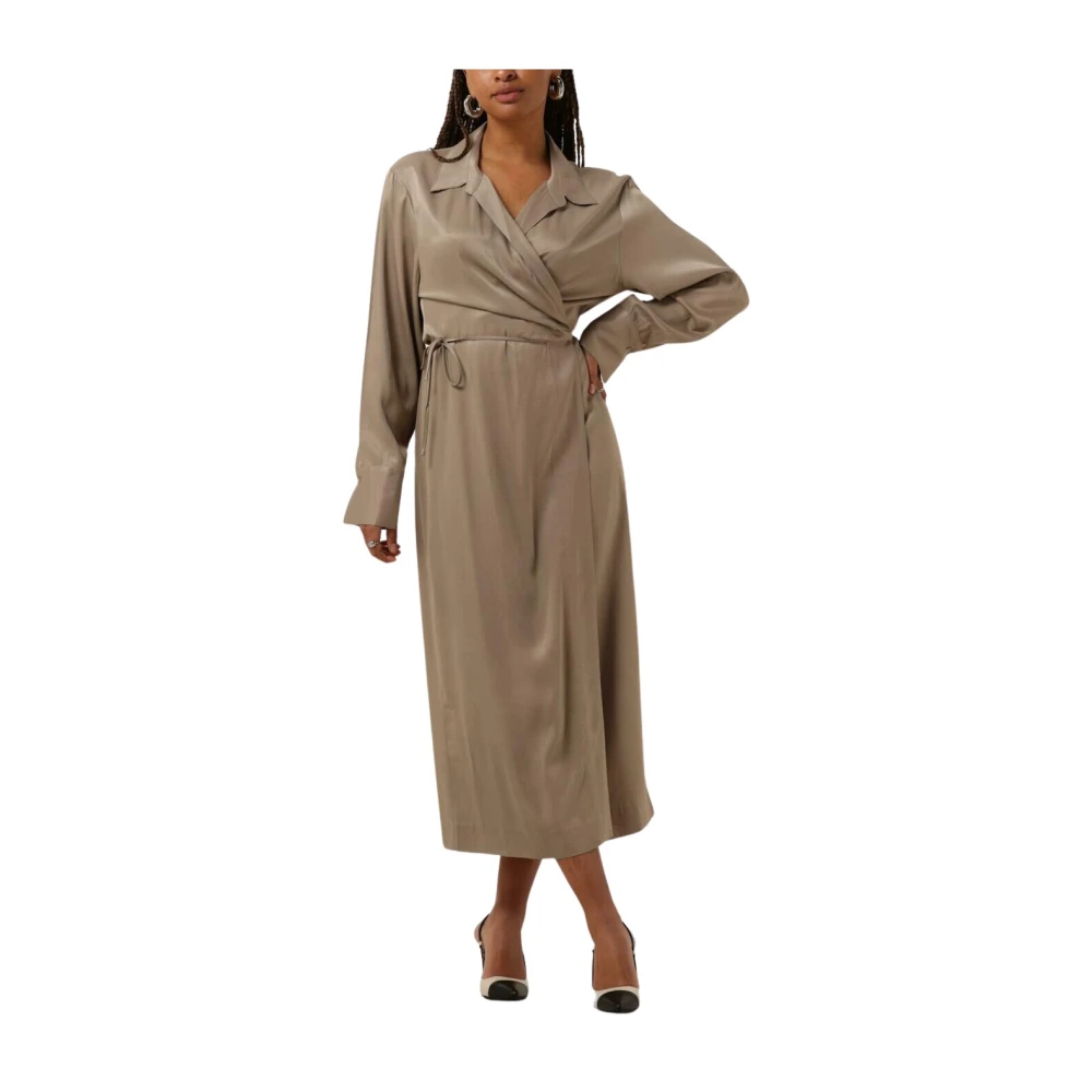 Second Female Beige Midi Jurk voor Elegante Gelegenheden Second Dames Beige Dames