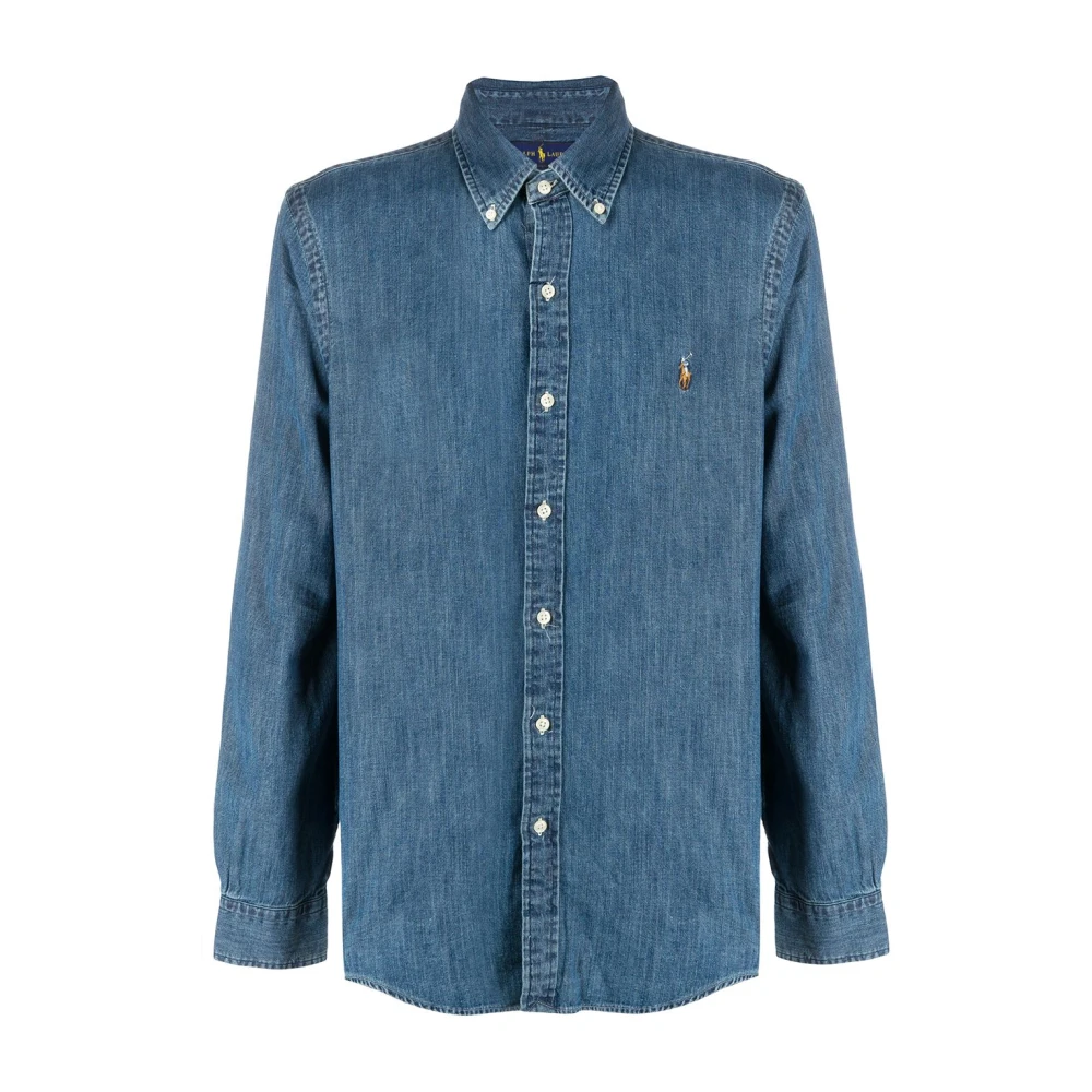 Polo Ralph Lauren Denimskjorta för Män, Ikoniskt Logotyp, Knäppt Krage Blue, Herr
