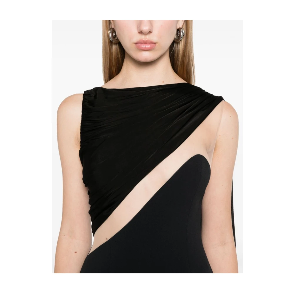 David Koma Zwarte Gedrapeerde Lange Mouw Jurk Black Dames
