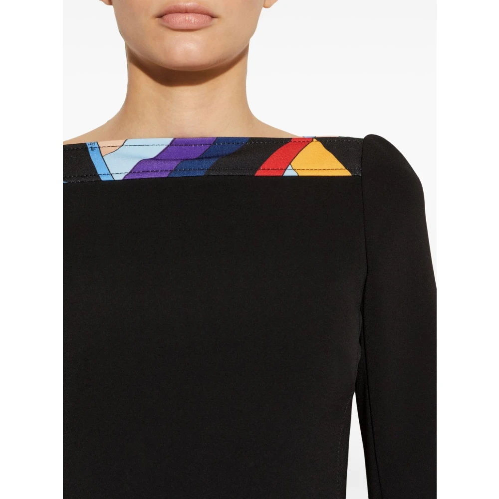 EMILIO PUCCI Abstract Patroon Boothals Jurk Black Dames