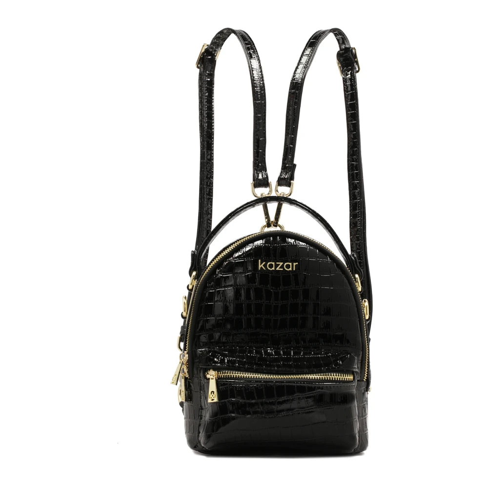 Kazar Compacte 2-in-1 reliëflederen rugzak Black Dames