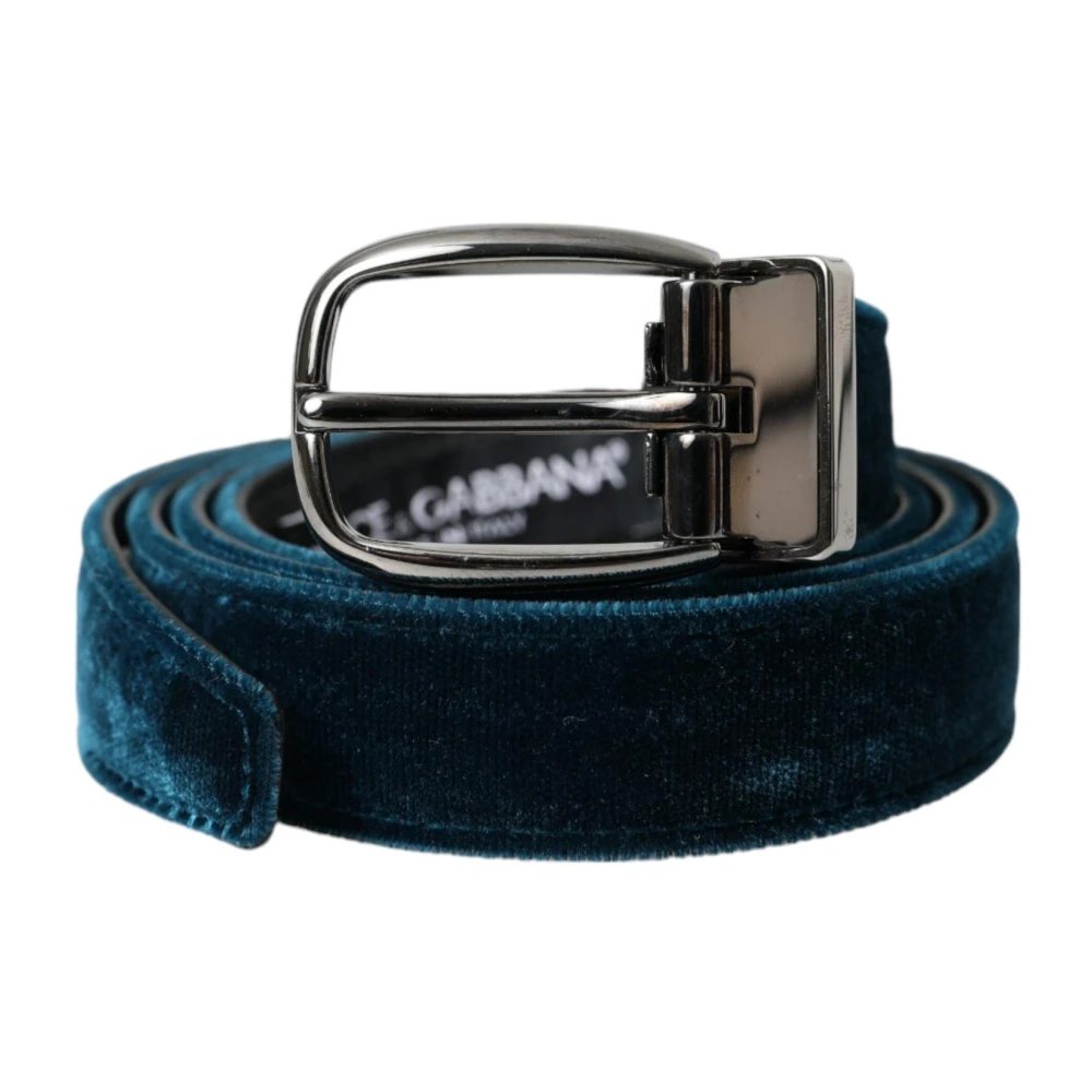 Dolce & Gabbana Blauw Velvet Metalen Gesp Riem Blue Heren