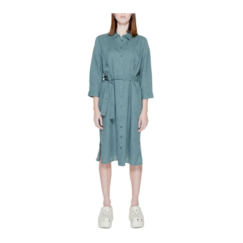 Street One Linnen Lange Jurk Lente Zomer Collectie Green Dames