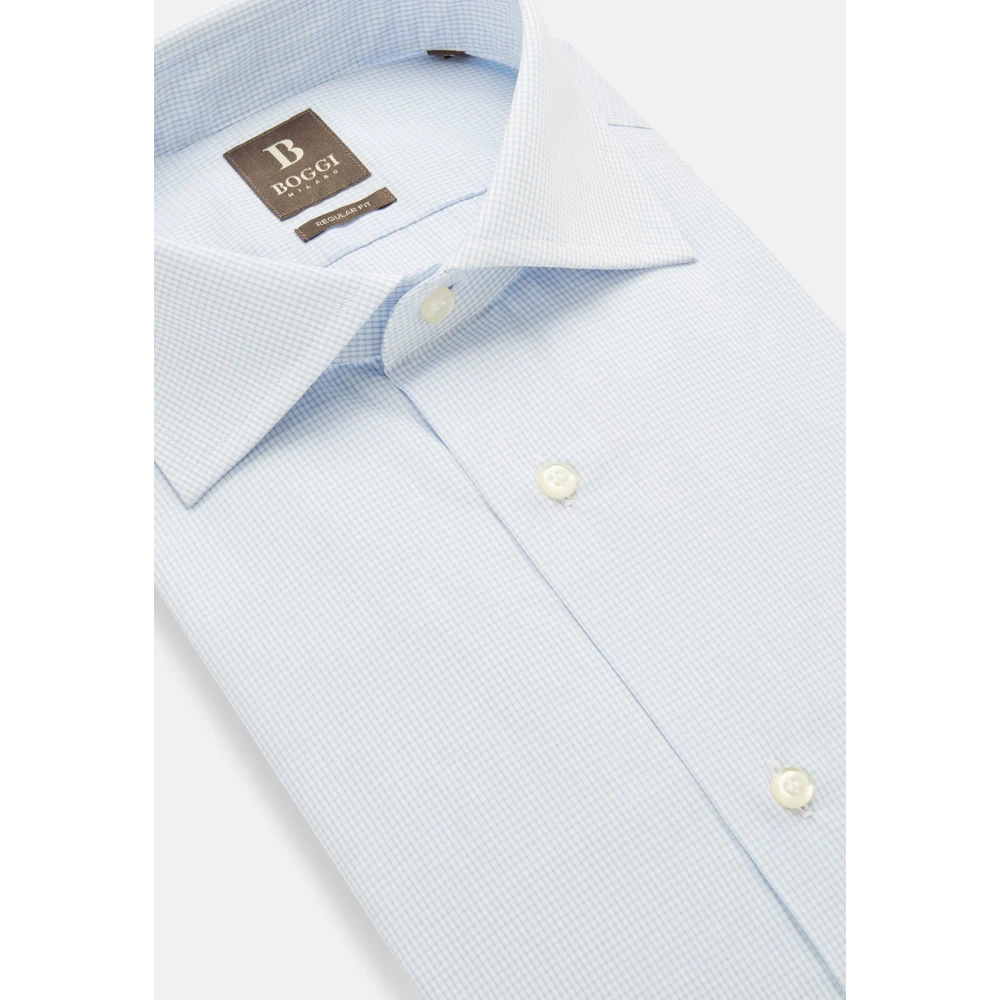 Boggi Milano Regular Fit Overhemd van Getailleerd Katoenen Poplin Blue Heren