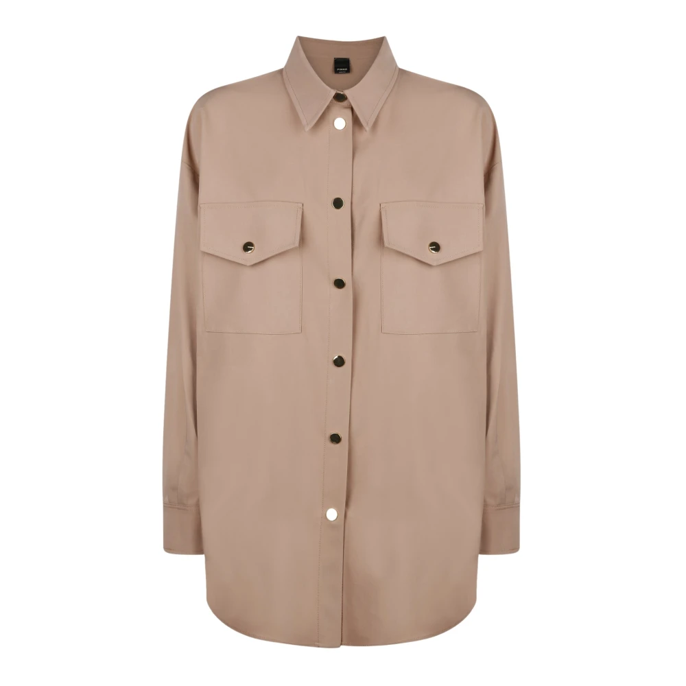 Pinko Vrouw Beige Overhemden Dames, S, Polyester, Blouse Met Gouden Knopen